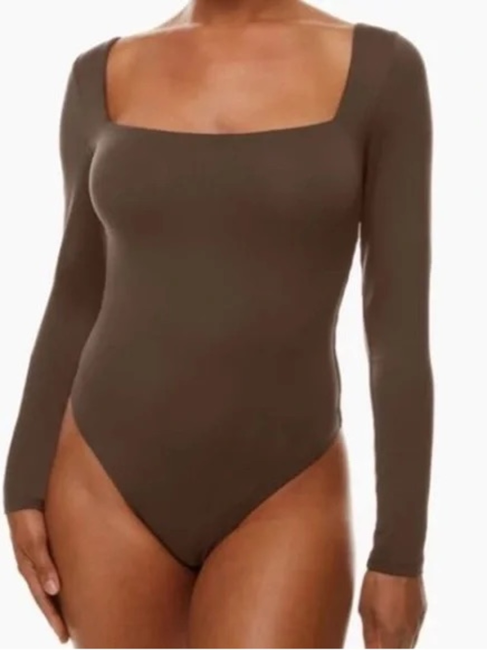 Aritzia Babaton Long Sleeve Square Neck Bodysuit - Brown | Size Small | Like New